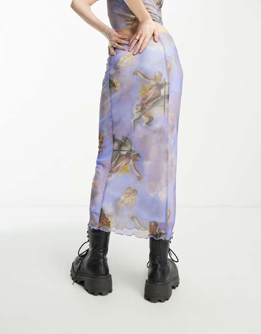 Neon & Nylon low rise midi skirt in cherub print - part of a set 