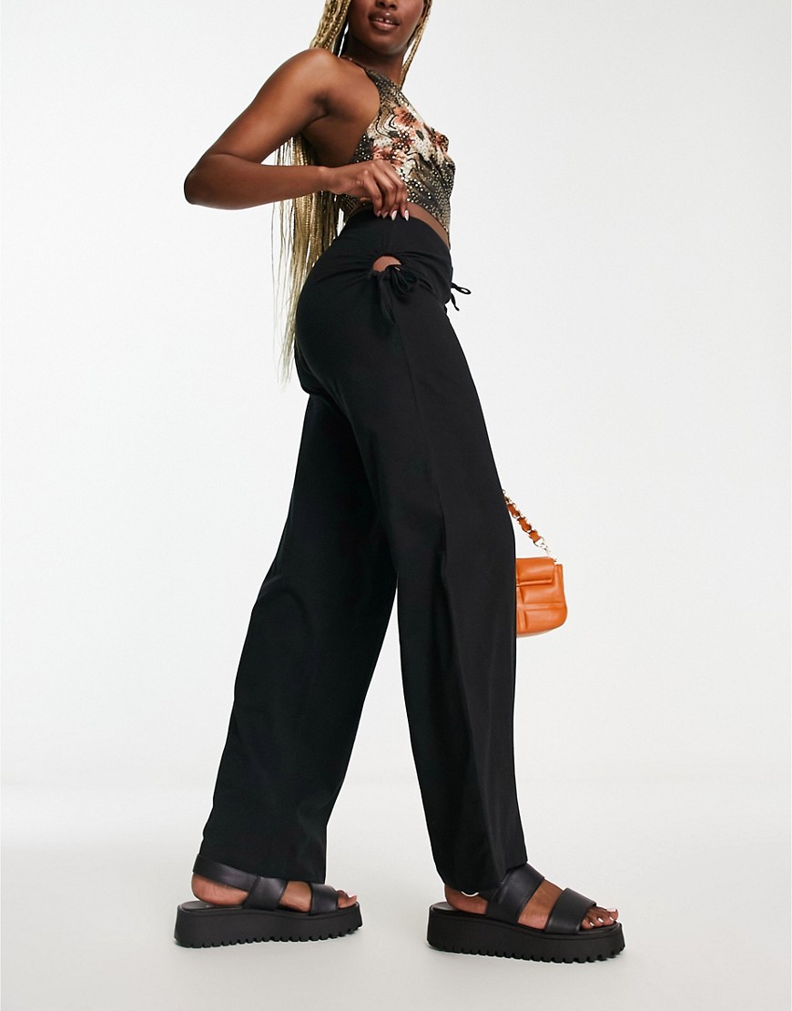 Only Neon & Nylon Low Waisted Pants With Cut Out Detail In Black