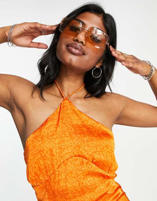 Neon orange sale satin dress