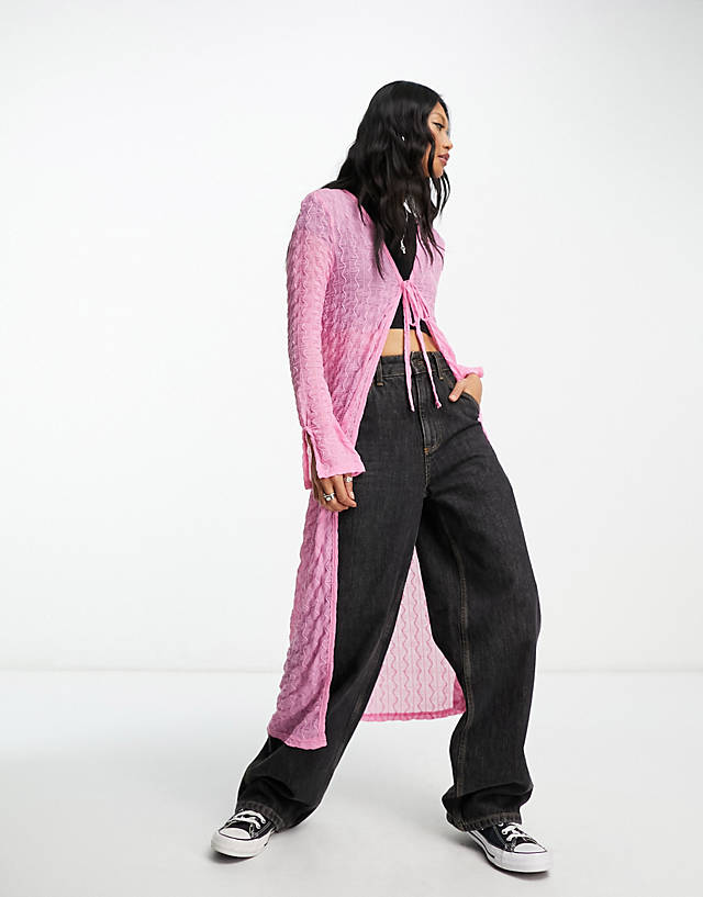 ONLY - Neon & Nylon textured mesh maxi cardigan in pink