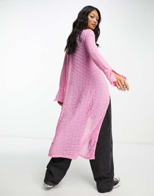 Neon Nylon textured mesh maxi cardigan in pink ASOS