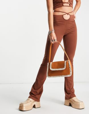 Neon & Nylon tie detail cut out flares co-ord in brown - ASOS Price Checker