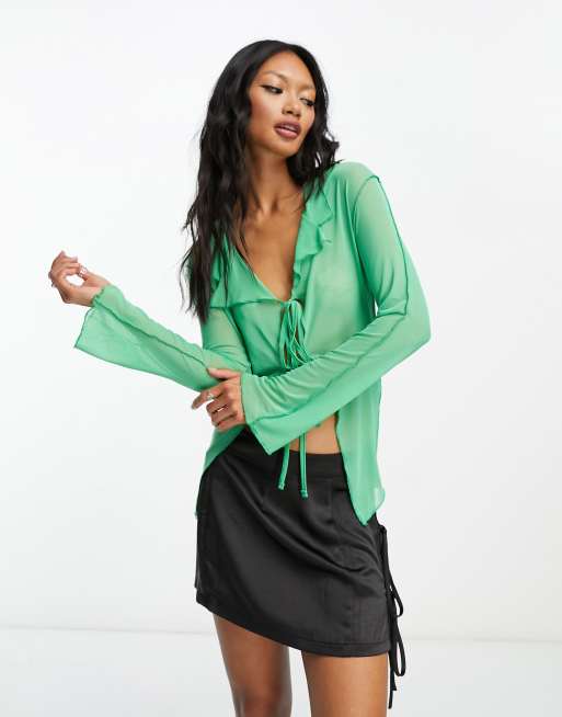 Neon & Nyon - Blouse van mesh met gestrikt detail in groen
