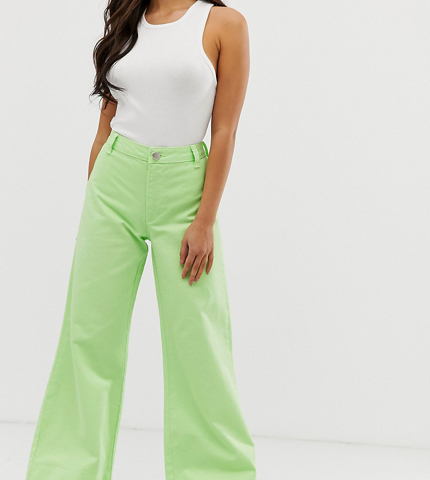 Neon pastelgrønne lange jeans med vide ben og bred kant fra ASOS DESIGN Petite