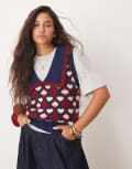 [Neon Rose] Neon Rose argyle harlequin knitted vest in navy S Navy/white