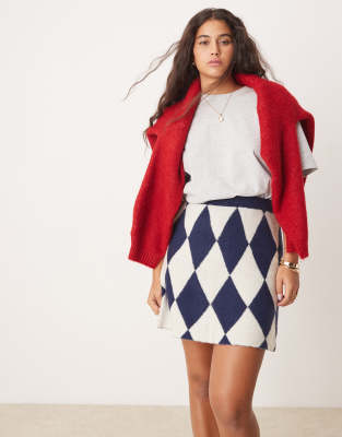 argyle knit mini skirt in navy