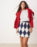 [Neon Rose] Neon Rose argyle knitted mini skirt in navy L Navy/white