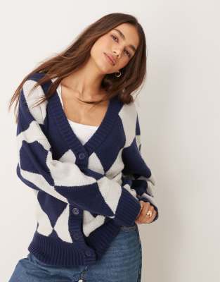 argyle longline cardigan in navy