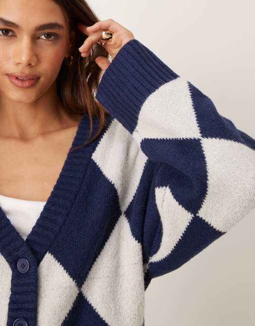 loin nuit ロワンニュイ argyle knit cardigan Neon Rose argyle