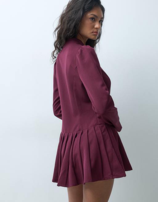Neon Rose aysmmetric tie up mini dress in burgundy, 2 of 5