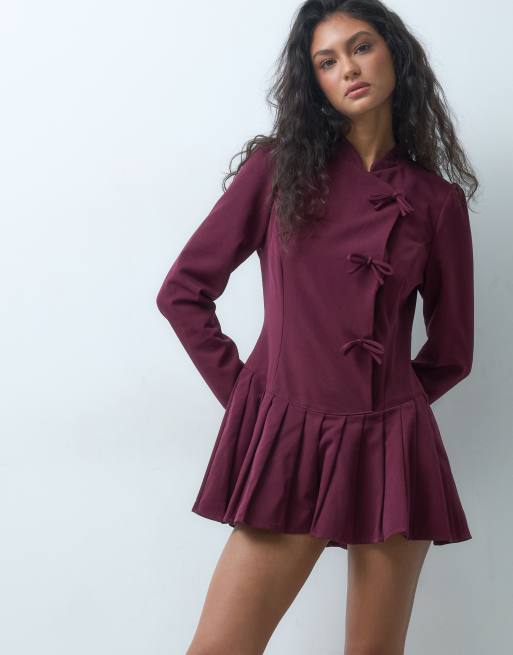 Neon Rose aysmmetric tie up mini dress in burgundy, 5 of 5