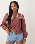 [Neon Rose] Neon Rose balloon sleeve smock blouse in brown XS BROWN