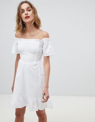 white broderie bardot dress