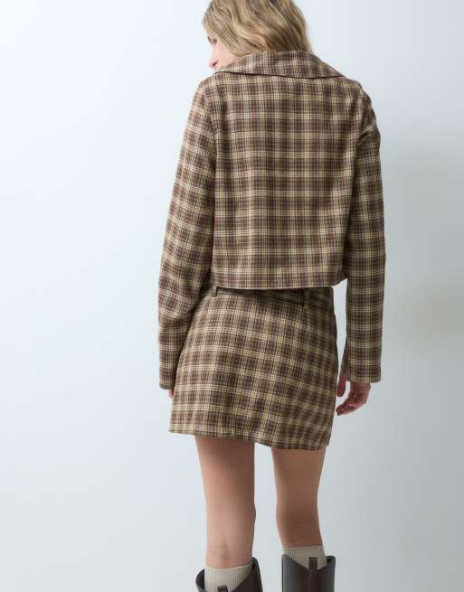 Neon Rose belted co-ord skirt in brown check, 5 of 5