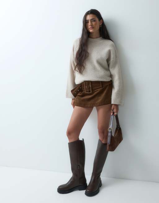 Neon Rose belted cord skort in brown, 3 of 5