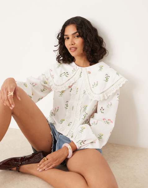 Neon Rose collared prairie blouse in white