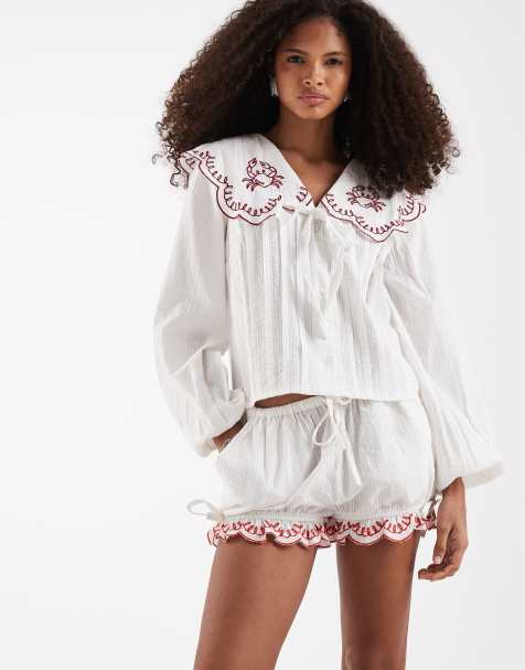 Neon Rose – Bloomer-Shorts in Weiß mit Bindedetail und Rüschensaum, Kombiteil - view 1