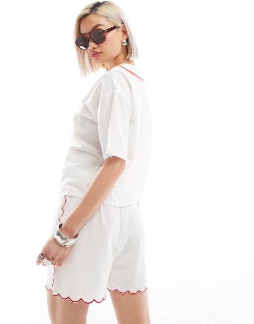 Neon Rose - Blouse met borduursel en rikrak-details in wit, deel van co-ord set, 2 van 4