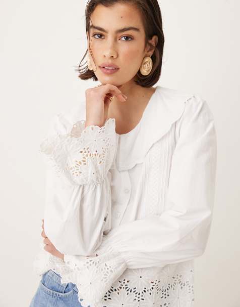 Neon Rose - Blouse met lage ronde kraag in wit - view 1