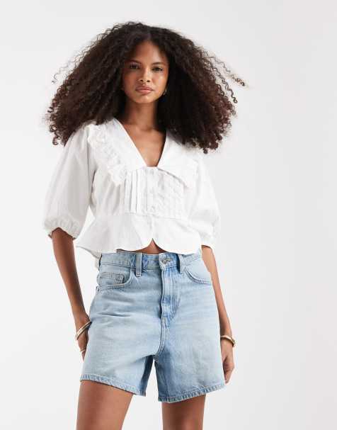 Neon Rose - Blusa a maniche lunghe bianca con colletto con volant - view 1