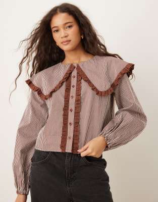 Neon Rose - Bluse in Braun mit Lagen-Kragen-Brown