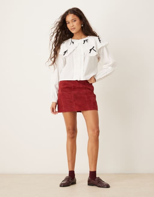 Neon Rose – Bluse in Weiß mit Oversize-Kragen mit Schleifenverzierung, 2 von 4