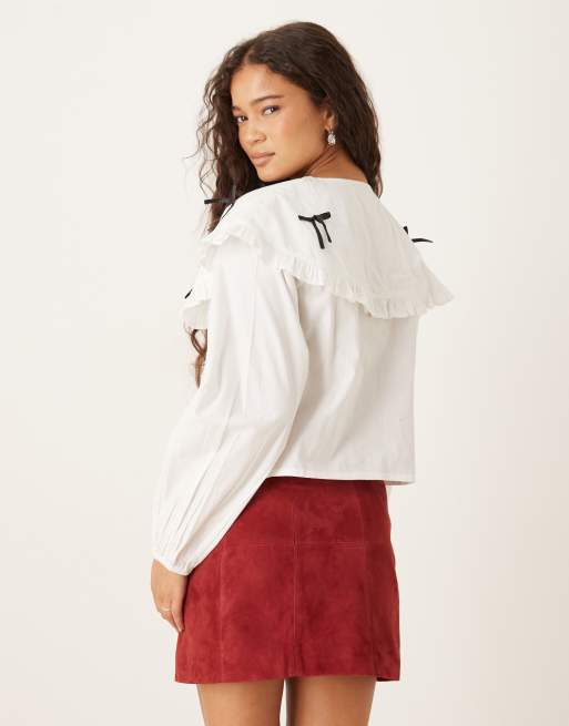 Neon Rose – Bluse in Weiß mit Oversize-Kragen mit Schleifenverzierung, 4 von 4