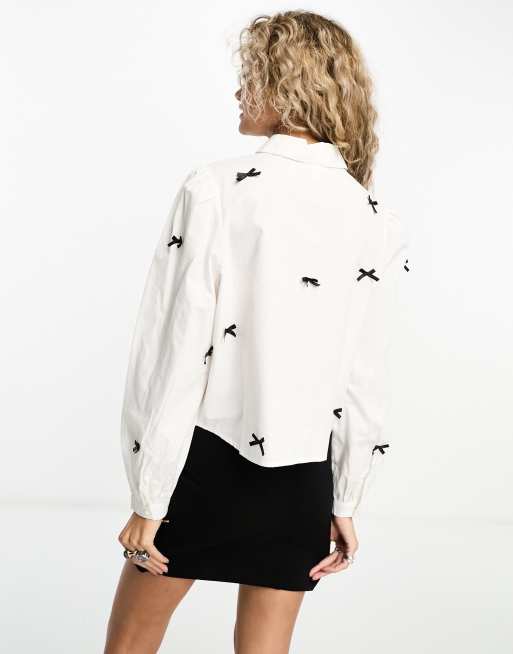 Neon Rose bow applique shirt in white | ASOS