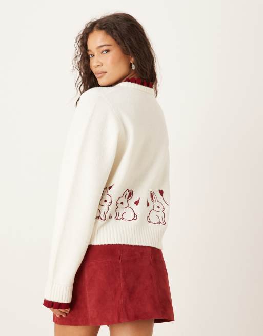 Neon Rose bunny detailed cardigan in cream