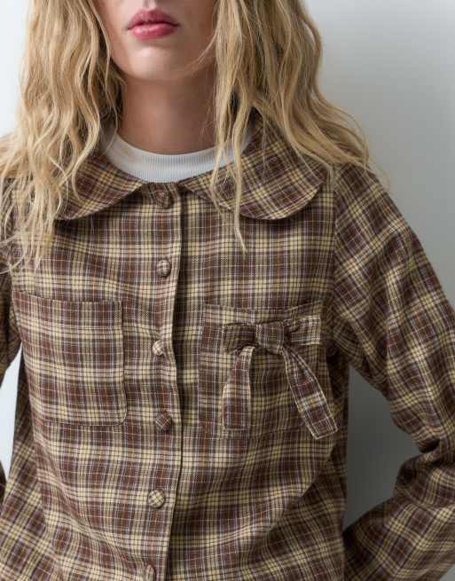 Neon Rose button up co-ord jacket in brown check, 2 of 4