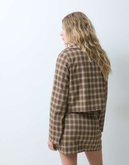 Neon Rose button up co-ord jacket in brown check, 4 of 4