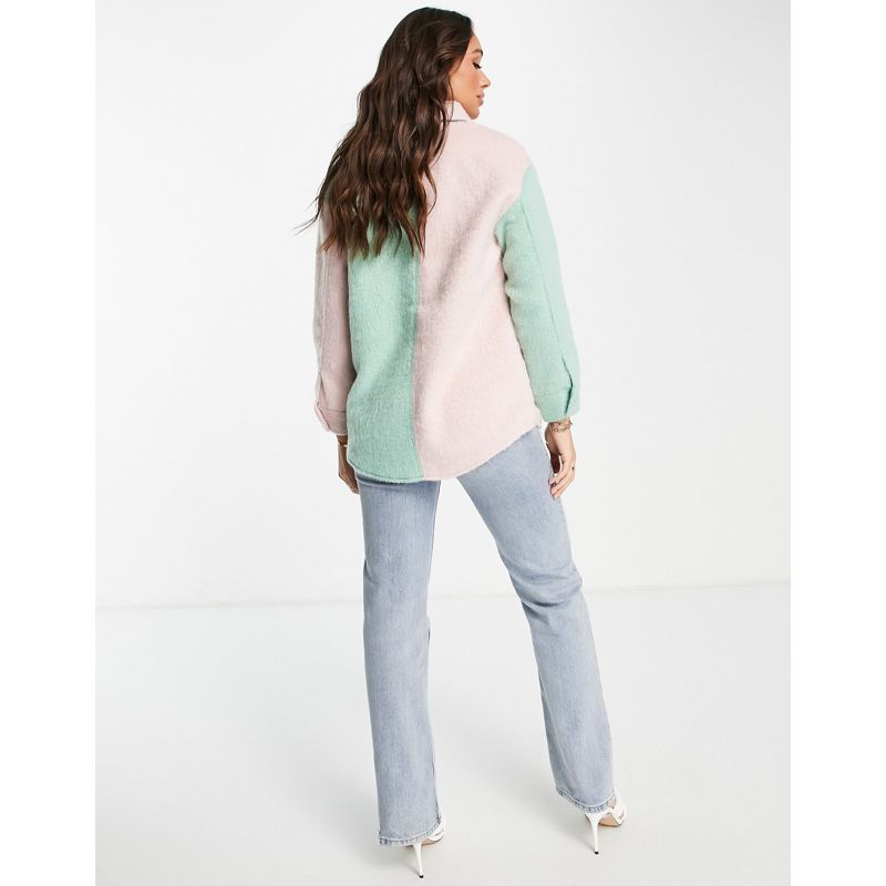 Donna MgCiU Neon Rose - Camicia giacca oversize pastello color block con bottoni gioiello