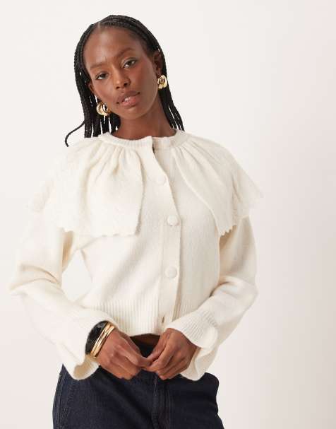 Neon Rose cape detailed long sleeved cardigan in cream