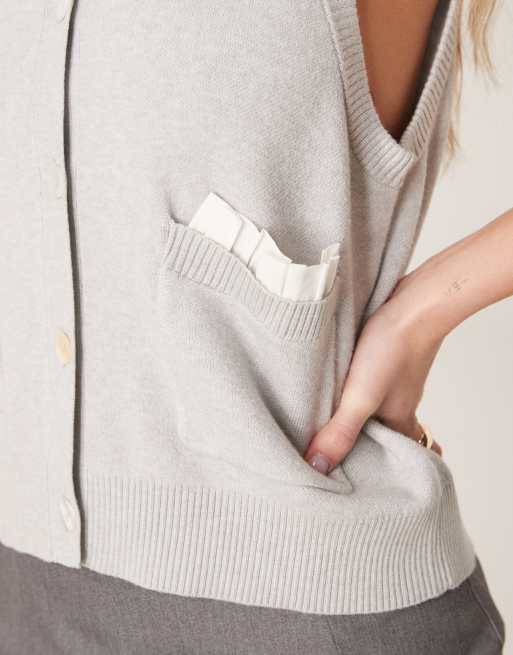 Neon Rose - Cardigan grigio senza maniche in maglia compatta con finiture, 4 di 4