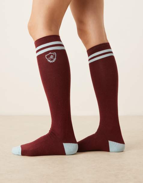 Neon Rose - Chaussettes hauteur genou - Bordeaux et bleu - view 1
