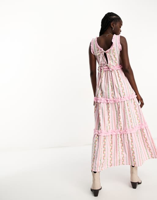 Neon Rose chintz print ruffle midaxi dress in baby pink, 3 of 4