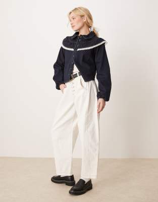 NEON ROSE COLLAR DETAIL DENIM BLOUSE 