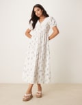 [Neon Rose] Neon Rose collared prairie midi dress in white L WHITE