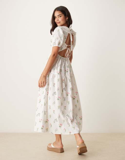neon rose midi dress Neon Rose collared prairie midi dress in white