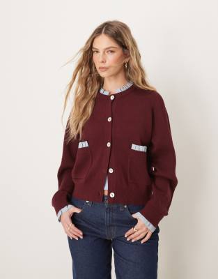 Shop Neon Rose Compact Contrast Frill Cardigan In Red