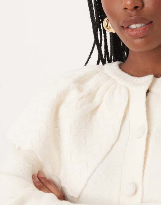 Neon Rose - Cremefarvet langærmet cardigan med kappedetalje, 3 af 4