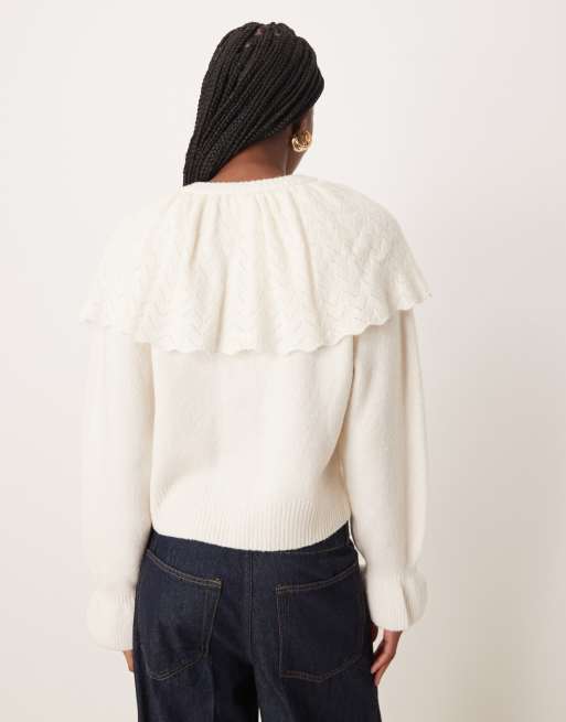 Neon Rose - Cremefarvet langærmet cardigan med kappedetalje, 4 af 4