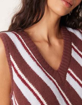 Neon Rose Diagonal Striped Sweater Vest In Multi