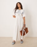 [Neon Rose] Neon Rose embroidered detail puff sleeve midi dress in white 10 WHITE