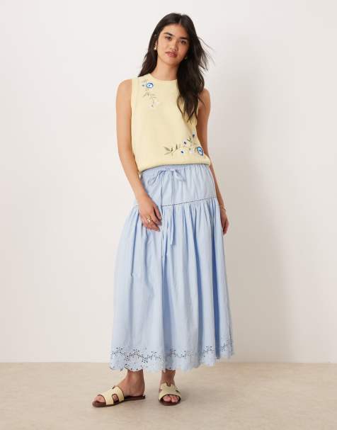 Neon Rose embroidered edge midaxi skirt in blue - view 1