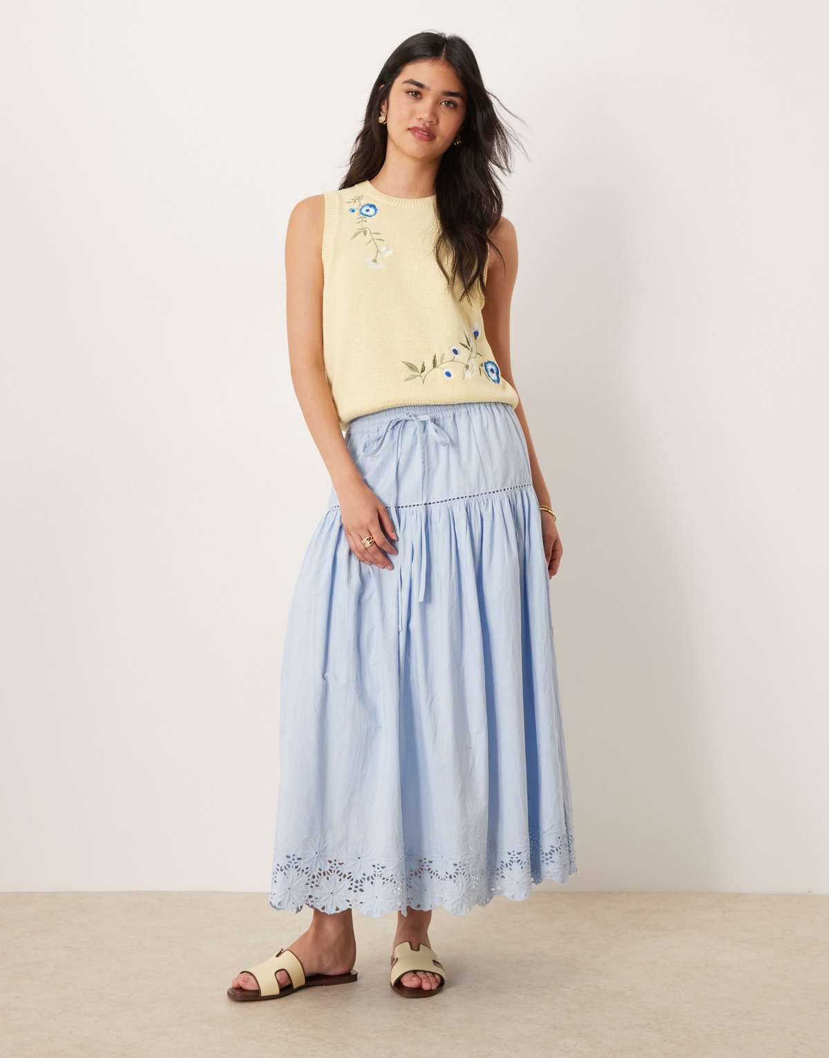 Neon Rose embroidered edge midaxi skirt in blue