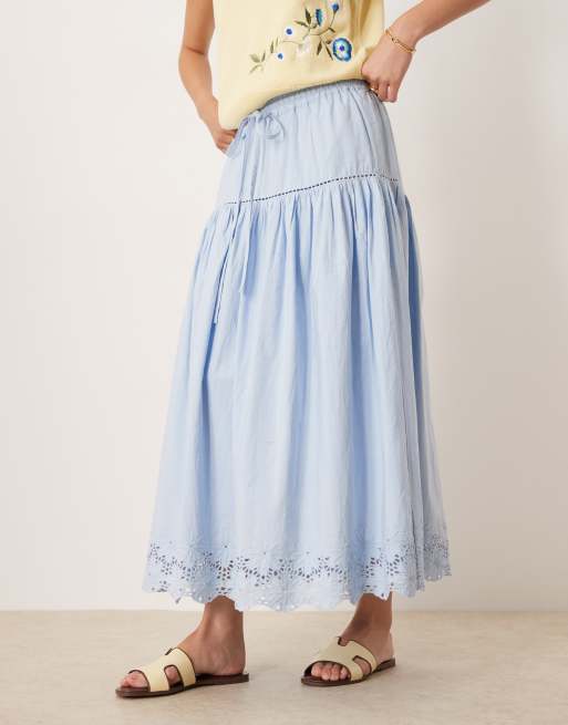 Neon Rose embroidered edge midaxi skirt in blue
