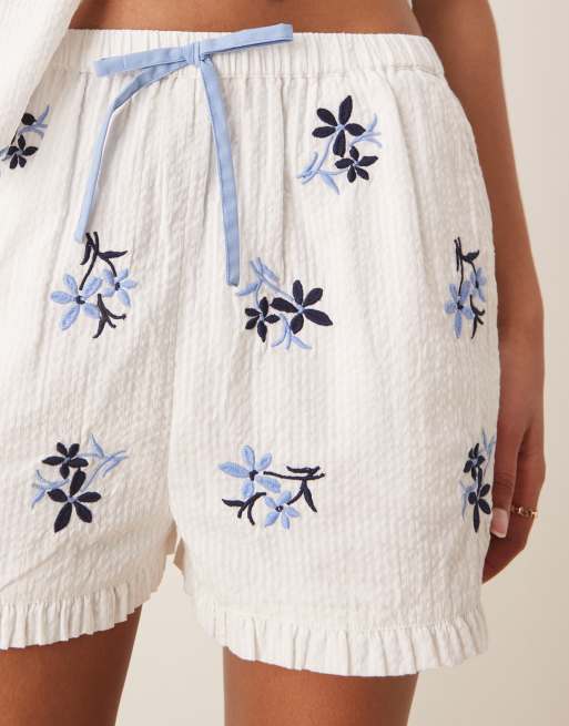Neon Rose embroidered tie front shorts in white and blue - part of a set, 4 of 5