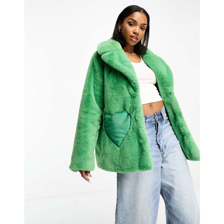 Fake fur jacket green best sale