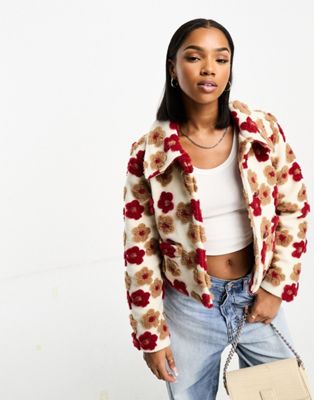 Neon Rose floral applique cropped boxy jacket in beige and red - ASOS Price Checker